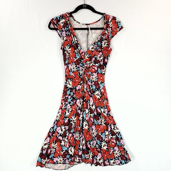 Free People Fit and Flare Dress Size XS Key to Your Heart Floral Mini Ribbed - Picture 2 of 15